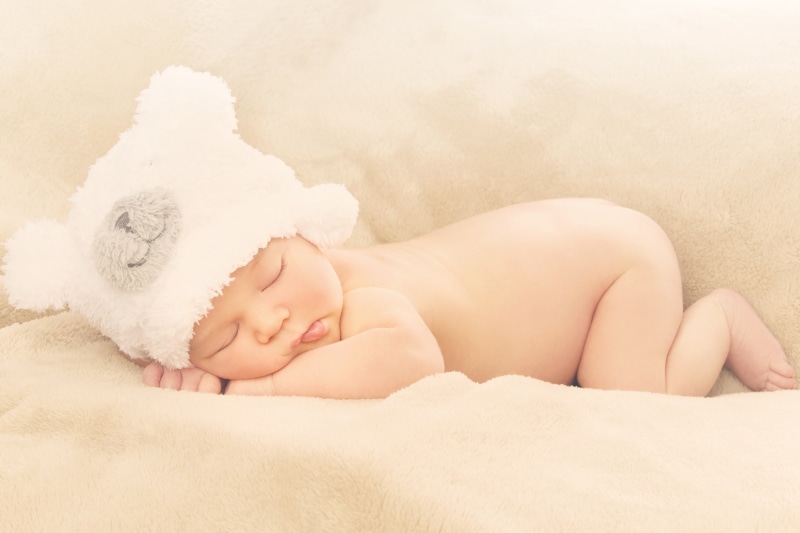 Sleeping, Bear hat, Fur, 5K, 4K, Newborn baby