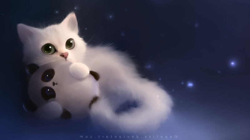 one animal, portrait, looking at camera, domestic cat, white color, young animal, feline, eye, 1080P, no people, celebration, cat stuffed animals animals panda feline toys
