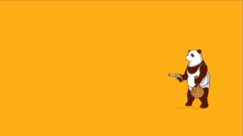 domestic animals, orange background, minimalism, contemplation, art and craft, indoors, colored background, full length, standing, panda, representation