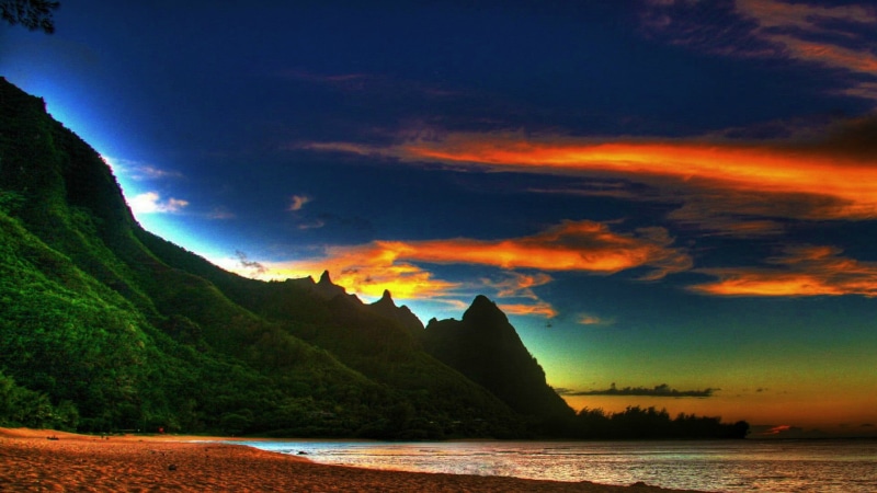 scenics - nature, mountain, sea, horizon, park, scenic, ocean, silhouette, tranquil, grass, nature, orange, color, tourism, cloud, season, land, idyllic