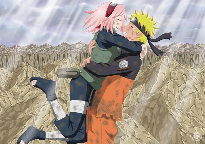 illustration, joy, hugs, art, image, cloud - sky, anime, haruno sakura, orange color, sunlight, mountains, computer Graphic, guy, vector, clothing, real people