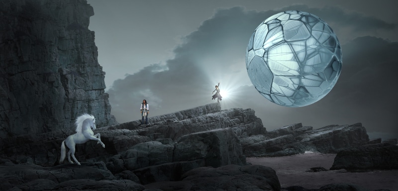beautiful, rocks, dark, coast, romantic, sky, mood, woman, rock, rock - object, float, standing, magic, night, sphere, romance, ethereal, fantastic, fog