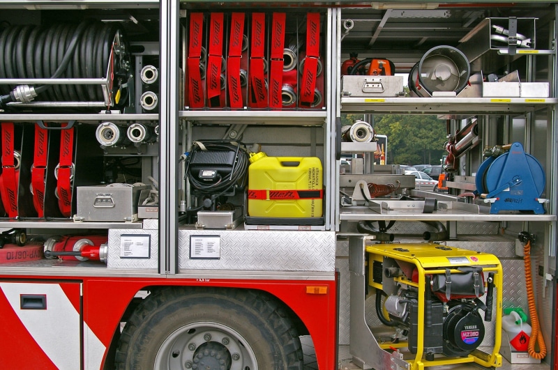 fire, volunteer firefighter, fire engine, helm, exercise, motor vehicle, firetruck, fire extinguishing, hoses, fire fighter, combustion, hose, red, mode of transportation
