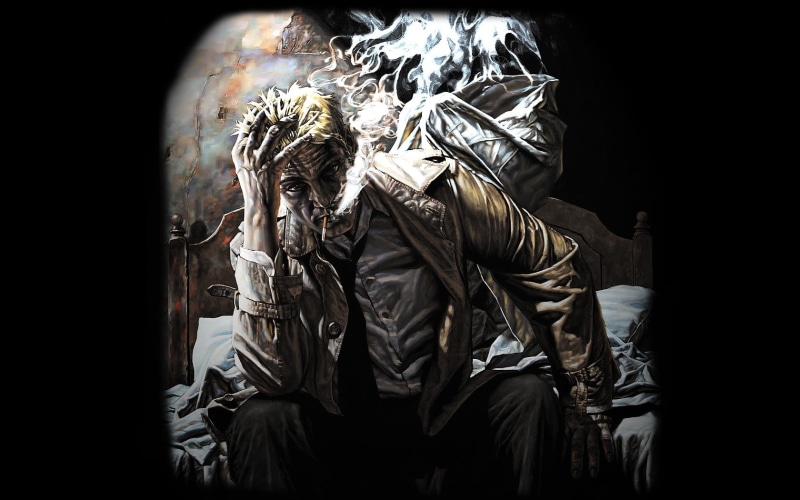  animated, black color, people, lifestyles, representation, real people, head, human body part, clothing, Hellblazer, leather, men, creativity