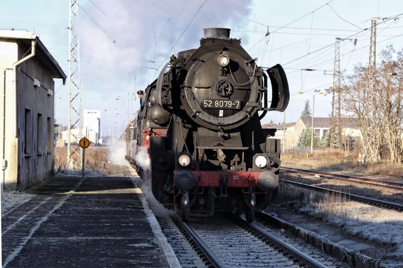 steam railway, architecture, steam, day, locomotive, no people, railway, war locomotive, power supply, station, east german deutsche reichsbahn, steam locomotive