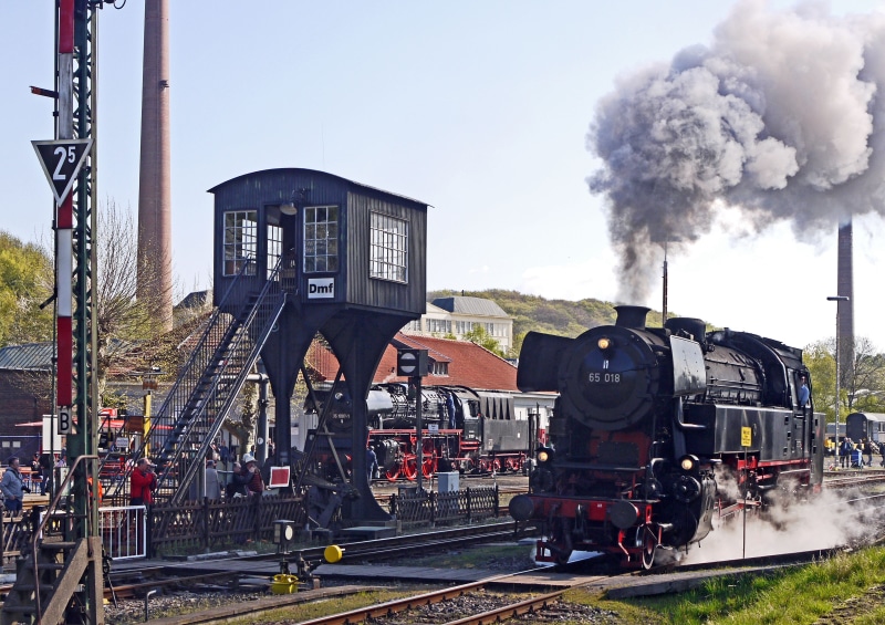 bahnbetriebswerk, ruhr valley, br65, air pollution, signal box, building exterior, smoke, event, steam, steam train, industry, br 65, outdoors, mode of transportation