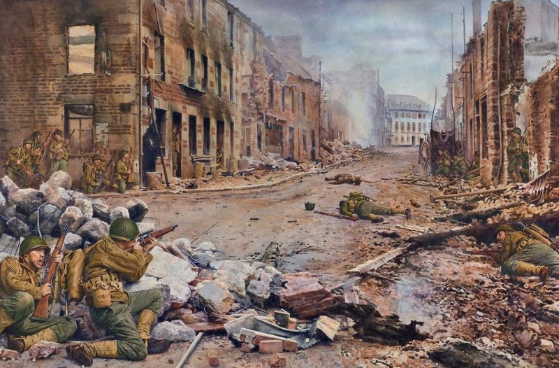 uniforms, brown, art, М1903А4, 1080P, soldier, s, green, figure, uniform, France, war, WW2, smoke, shots, the city of Saint-Lô, troops, М1903А3, men, American