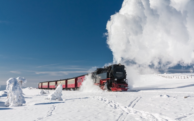 4K, snow, train, vehicle, steam locomotive