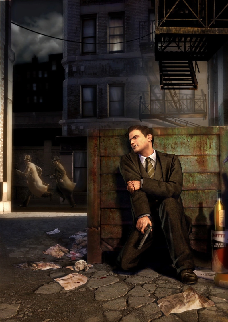 mature men, 1080P, sitting, Mafia, contemplation, casual clothing, day, females, one person, video games, window, built structure, mature adult, artwork