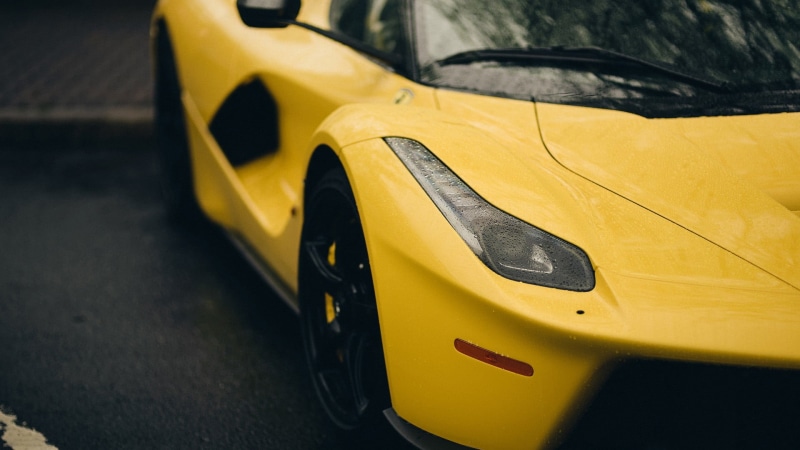 super, yellow cars, road, taxi, motor vehicle, focus on foreground, yellow, Ferrari LaFerrari, architecture, outdoors, mode of transportation, city, motion