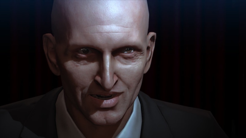 business person, suit, males, headshot, indoors, black background, close-up, mid adult, Deus Ex: Mankind Divided, looking at camera, business, aggression