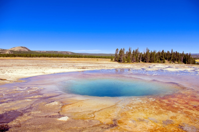 hot spring, power in nature, 2K, midway geyser basins opal pool, environment, blue, geyser, water, sky, geology, geothermal, heat - temperature, national