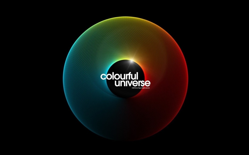 color wheel, 720P, black background, Simon C. Page, spectrum, digital art, sphere, colorful