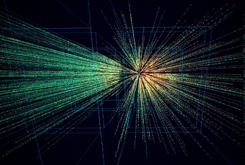 lighting equipment, Particle, glowing, pattern, spectrum, no people, nightlife, 720P, event, decoration, black background, Large Hadron Collider, long exposure