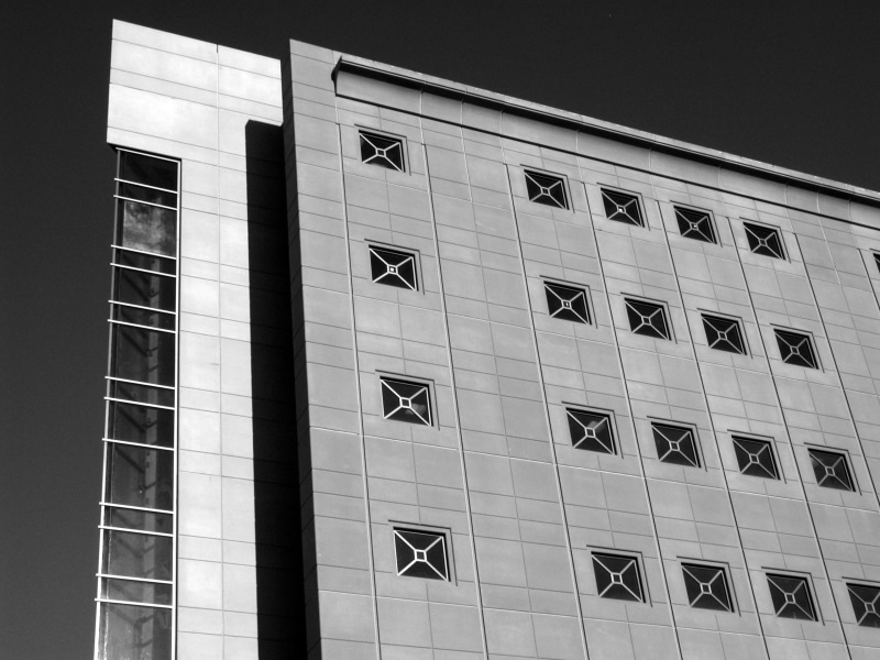 architecture, pattern, city, glass - material, side by side, repetition, building exterior, building, outdoors, madison, reflection, no people, black and white