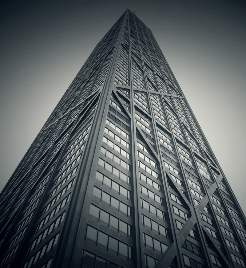 grey, gray, photography, building, perspective, skyscraper, sky, clear sky, town, urban, grayscale, s, office, worm, outdoors, industrial, angled, angles