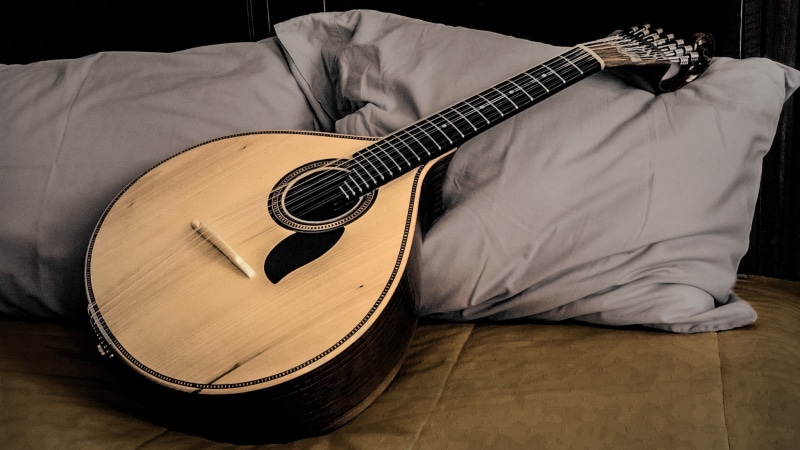 furniture, instrument, indoors, 1080P, flooring, acoustic guitar, sheet, music, arts culture and entertainment, no people, wood - material, guitar, bedroom