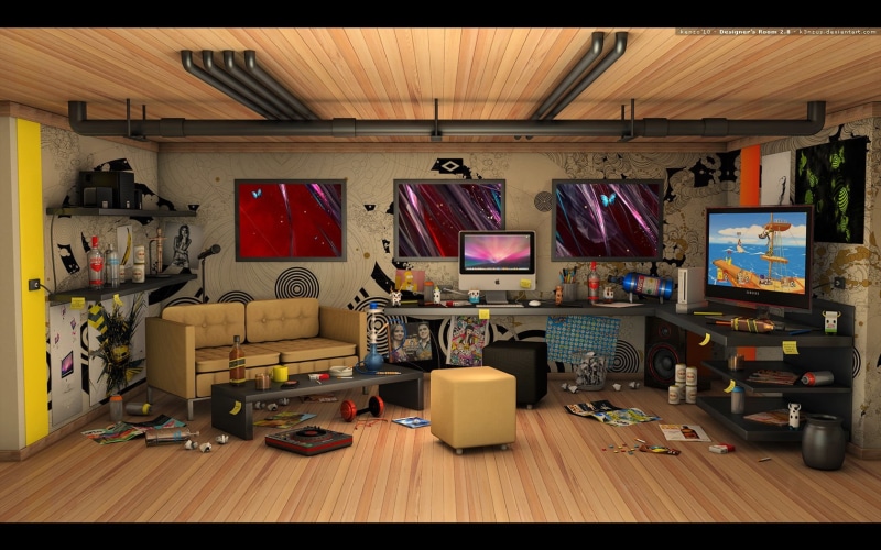 day, computer equipment, flooring, home interior, ceiling, hardwood floor, wood - material, transfer print, lot, item, Gamer, no people, computer, furniture