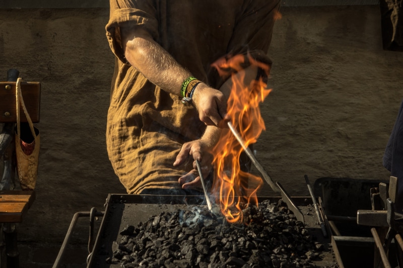occupation, work, craft, one person, photo, hammer, working, iron, nature, human hand, person, day, form, fire, 2K, blacksmith, brown, heat - temperature