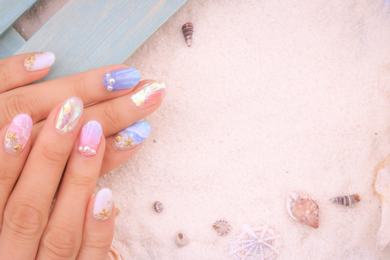 floral pattern, females, s, blue, beautiful woman, body part, arts, human body part, people, creativity, finger, person, hand, manicure, body Care, 1080P