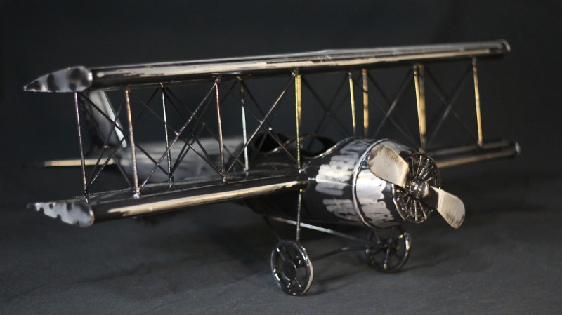 5K, no people, fly, Airplane, Biplane, obsolete, black background, single object, cart, man made, Model, scale, close-up, history, Toy, absence, cut out