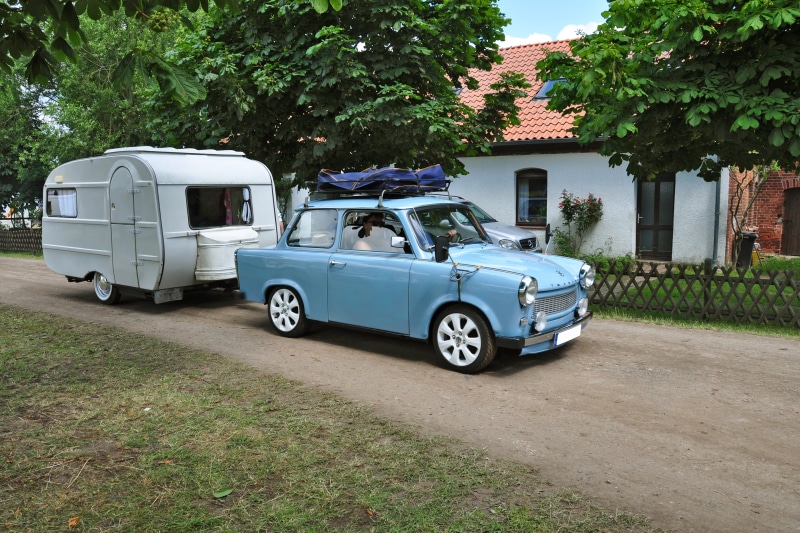 green color, trabant 601, auto, driving, ddr, building exterior, east german car, street, 4K, daytime, parked, oldtimer, light blue, commercial land vehicle