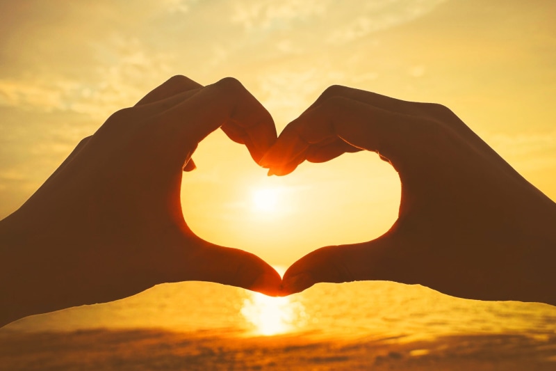 positive emotion, touching, beach, people, heart, emotion, silhouette, human body part, sky, sun, love, holding, formed, valentines Day - Holiday, photo