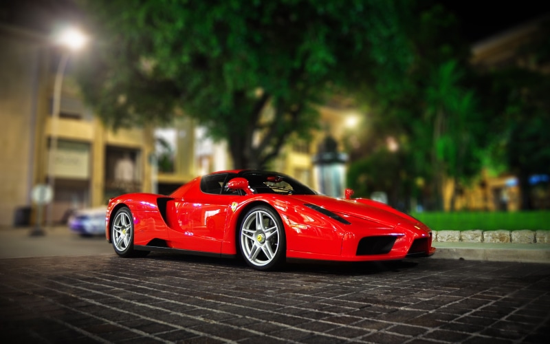 lights, Ferrari, vehicle, red cars, bokeh, Enzo Ferrari, 2K