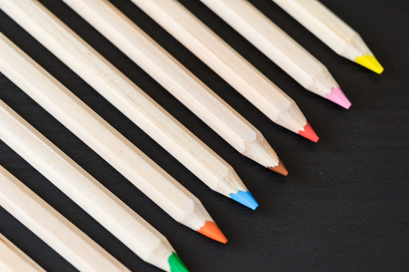 Row, Colored Pencils, simple, Long, matchstick, black, high angle view, white, creative, pencils, colorful, variation, colored, drawing, black background