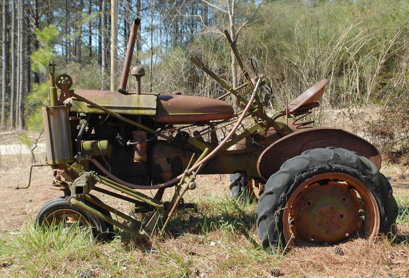 no people, agriculture, nostalgia, grass, rural, field, 2K, abandoned, nature, tree, metal, farming, open, tractor, old, rusty, stationary, wheel, farmland