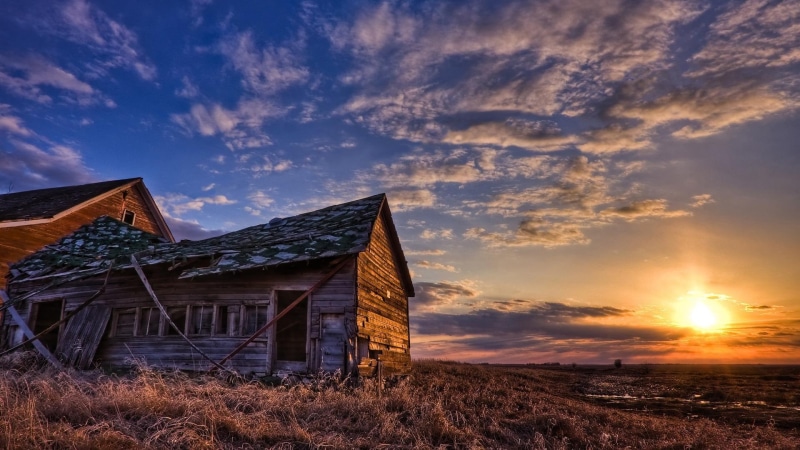 nature and landscapes, rusty farm, rusty, 1080P, house, sunset, farm, old