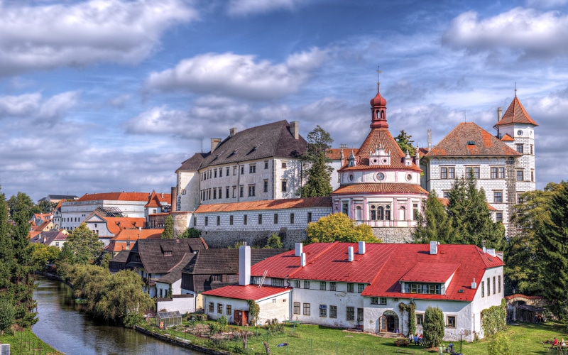 Clouds, Sky, City, Trees, 2K, Republic, Czech, Castle, River, House