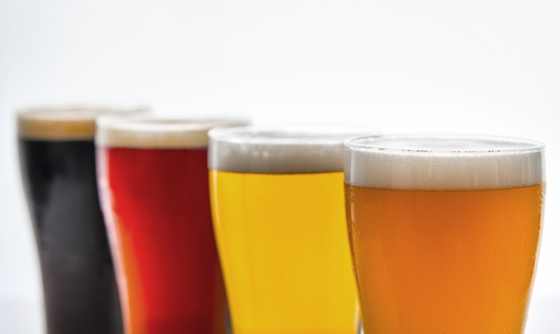 ale, refreshment, cold, pint glass, glass, taste, alcohol, four, variation, brewed, party, brewery, bar - drink establishment, celebration, liquor, beer - alcohol