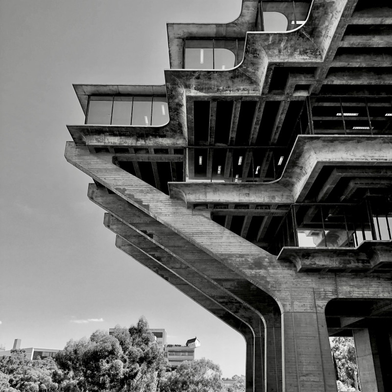 bunker, brick, clear sky, high rise, connection, road, roof, no people, city, photography, skyscraper, bridge, united states, geisel library, way, old