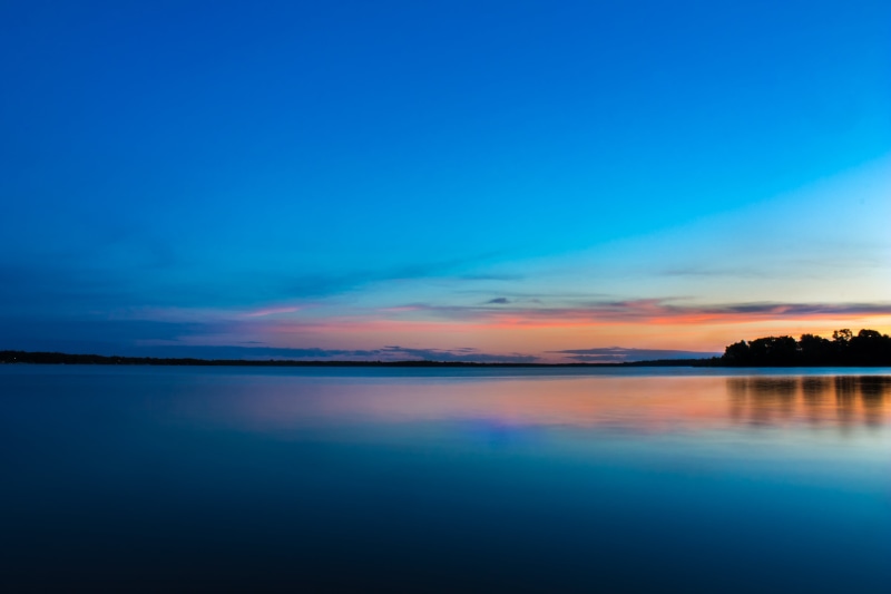wide angle, summer, silhouette island, United States of America, Cass Lake, sunrise, blue, sky  blue, Endless, cloud - Sky, USA, Minnesota, Canon EOS Rebel T3