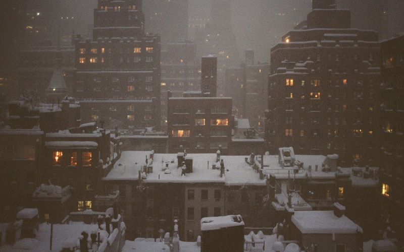 city, 1080P, halftone pattern, cityscape, winter, snow