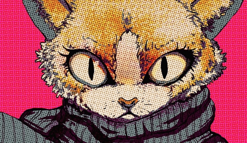 720P, Halftone Pattern, cat, pop art