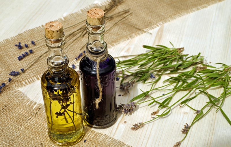 calming, glass bottles, high angle view, herb, natural product, naturopathy, wooden table, bless you, clear, wellness, bottle, nature, fragrant, lavender
