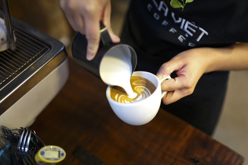 espresso, refreshment, glass, hand, cup of coffee, coffee, indoors, human body part, caffeine, food, food and drink, preparation, 5K, pour, cafe, coffee shop