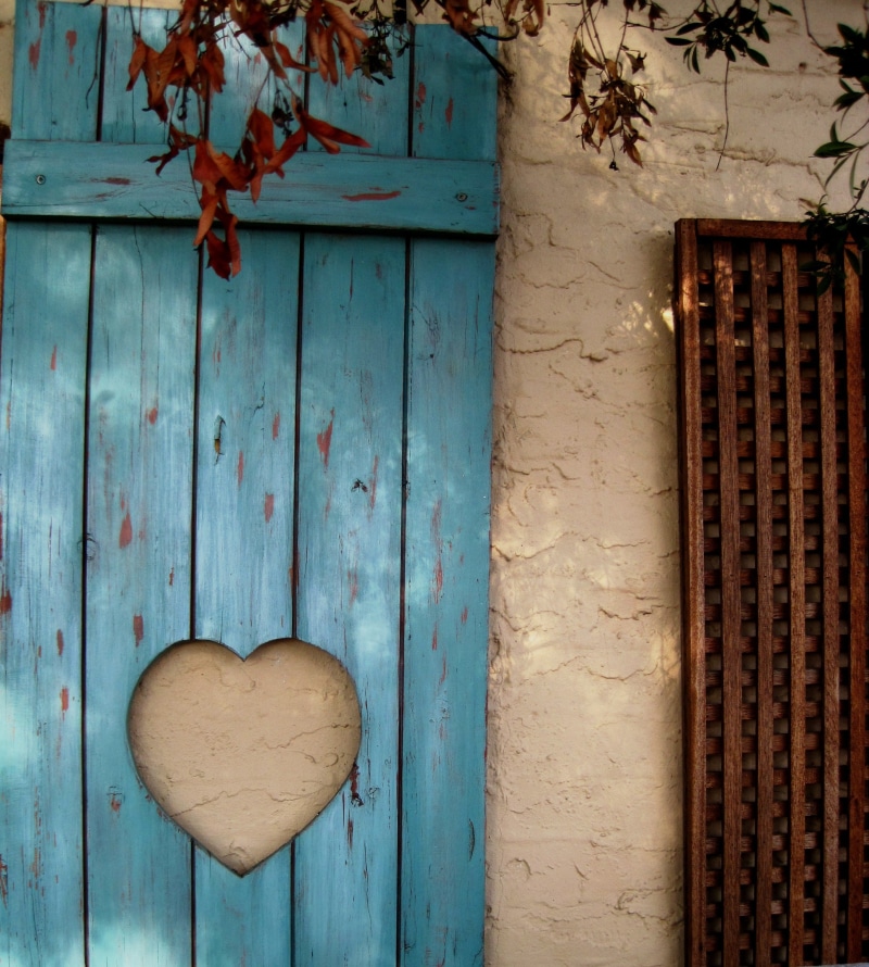 building exterior, love, shutter, design, 2K, architecture, cutout shape, door, shape, closed, turquoise, building, no people, brown, positive emotion