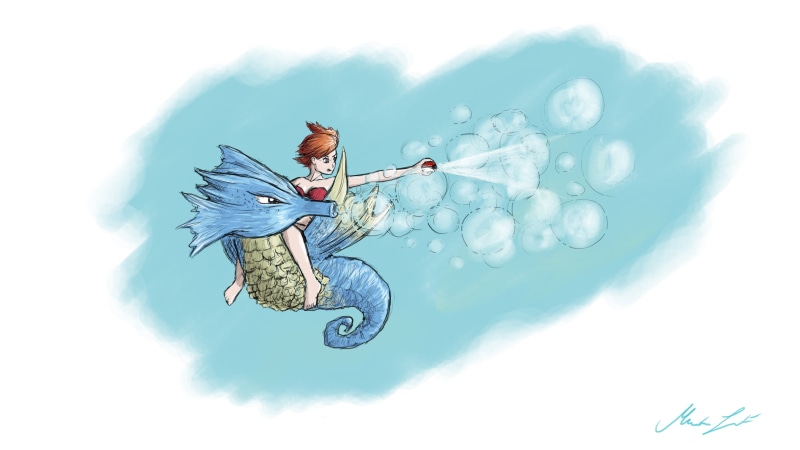 digital composite, flying, paper, Pokémon, fantasy art, representation, Seadra, mid-air, blue, art and craft, cut out, 4K, cloud - sky, animal representation