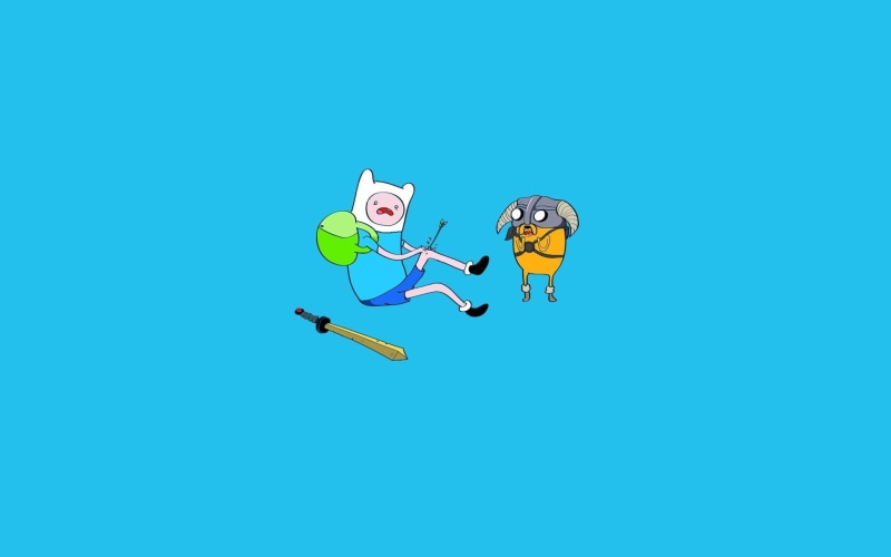 mid-air, Jake the Dog, people, fun, Finn the Human, kite - toy, studio shot, representation, clear sky, sky, blue background, Adventure Time, flying, leisure activity
