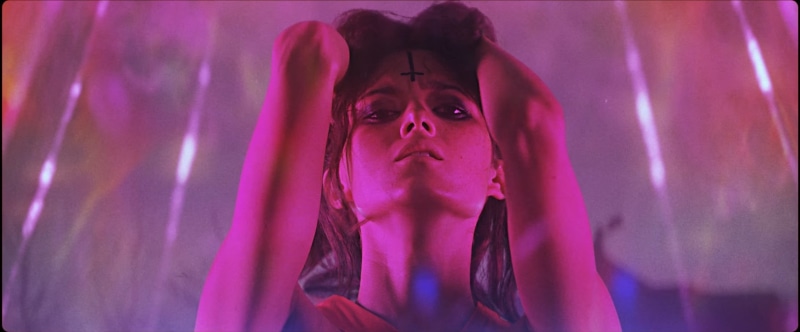 indoors, headshot, front view, adult, 1080P, one person, damaged film effect, face, portrait, contemplation, fear, pink color, Seth Ickerman, human body part