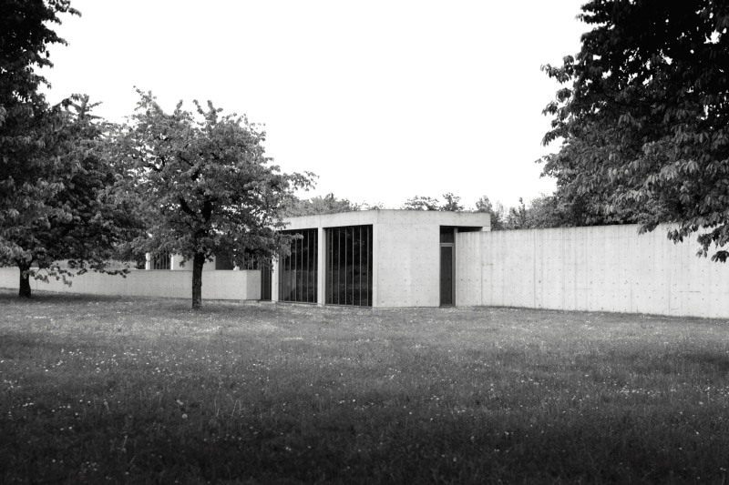 tadao ando, environment, black, house, trees, tranquility, nature, vitra conference pavilion, simple, glass, field, sky, landscape, growth, weil am rhein