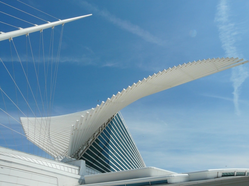 milwaukee, roof, alternative energy, museum of fine arts, architecture, white, built structure, 2K, no people, museum, blue, turbine, modern, building
