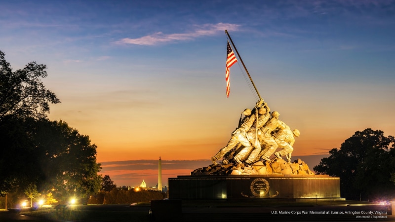 sunrise, corps, memorial, virginia, Landmarks, 2K, marine, arlington, s, war, u, county