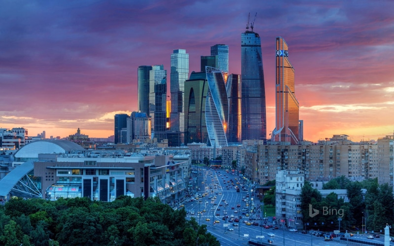 urban skyline, 1080P, russia, cityscape, tower, tree, apartment, skyscraper, sunset, desktop, building exterior, bing, built structure, office, building