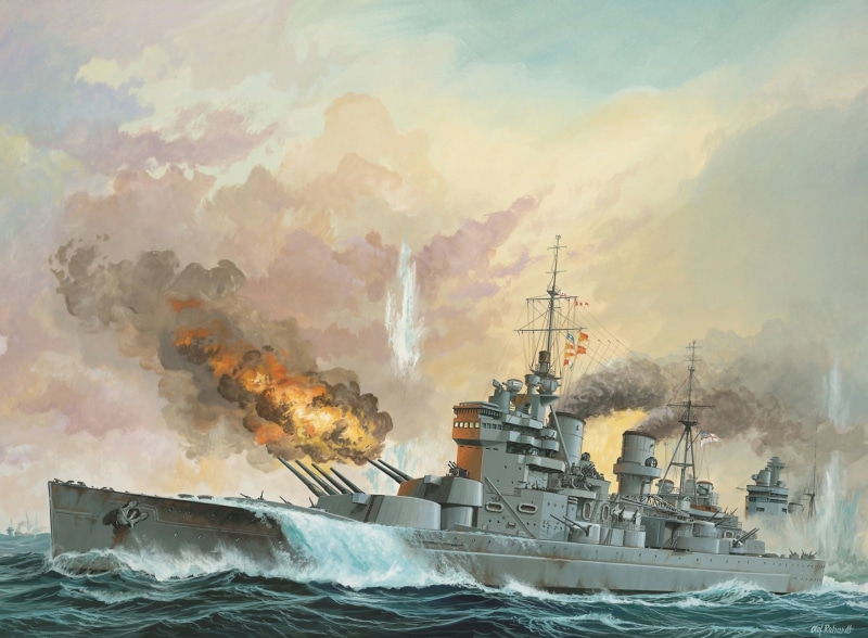 "King George V", 1080P, the Royal Navy, WW2, art, ship of the line, 27 may 1941, smoke, fire, German, shots, sea, figure, battleship " Bismarck, sea battle