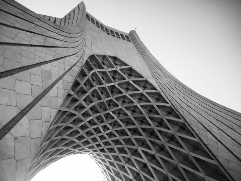 no people, grayscale, pattern, concrete, built structure, Azadi Square, monochrome, 2K, building, nature, low, low angle view, architecture, tower, arch