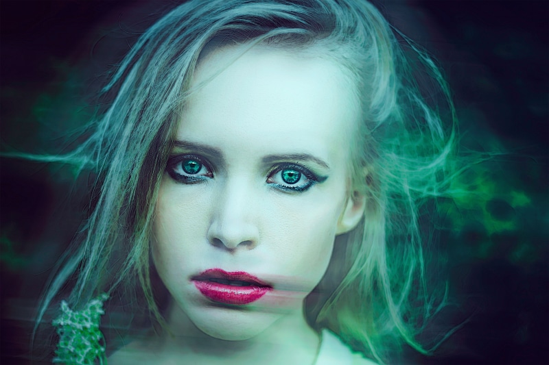 dark, fantasy, bright, black background, vampire girl, headshot, contemplation, portrait, posture, makeup, females, glamour, view, fashion, hairstyle, female